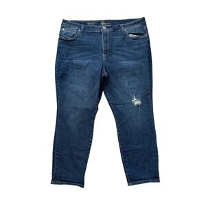 KUT from the Kloth‎ Denim Jeans Ankle Straight Leg Distressed Dark Wash Women 16